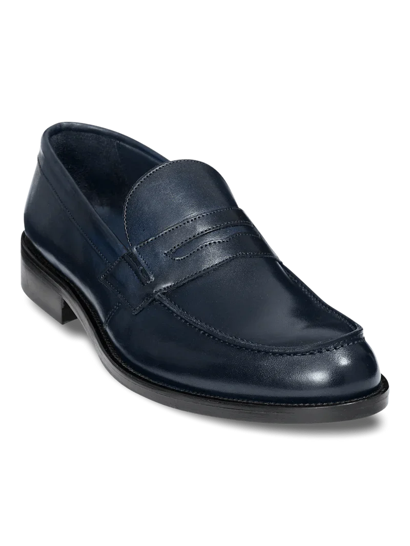 Worn Once! Paul Frederick Navy Blue Leather Oxford Loafers Size 12 M Toby Oxford - Navy/brown – Paul Fredrick main image 2