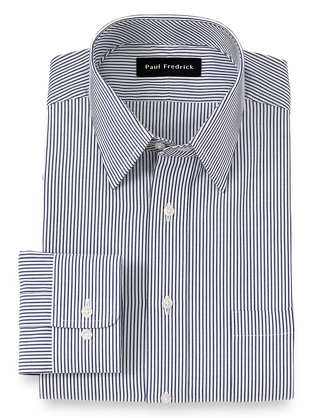 Product Image of Pure Cotton Pinpoint Solid Color Straight Collar Dress Shirt-Blue Stripe