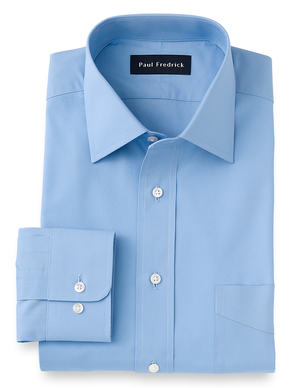 Pure Cotton Broadcloth Solid Color Spread Collar Dress Shirt