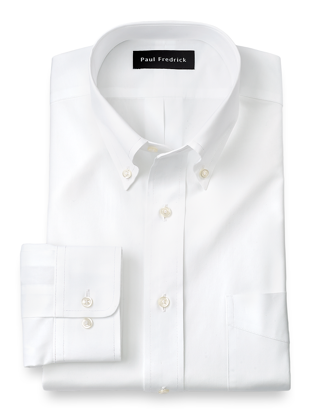 Product Image of Pure Cotton Broadcloth Solid Color Button Down Collar Dress Shirt-White