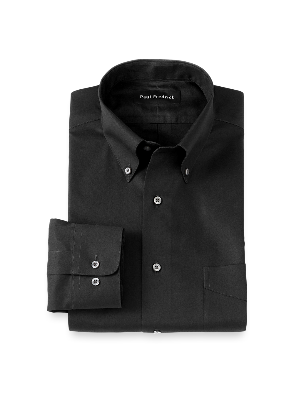 Product Image of Non-iron Cotton Pinpoint Solid Button Down Collar Dress Shirt-Black