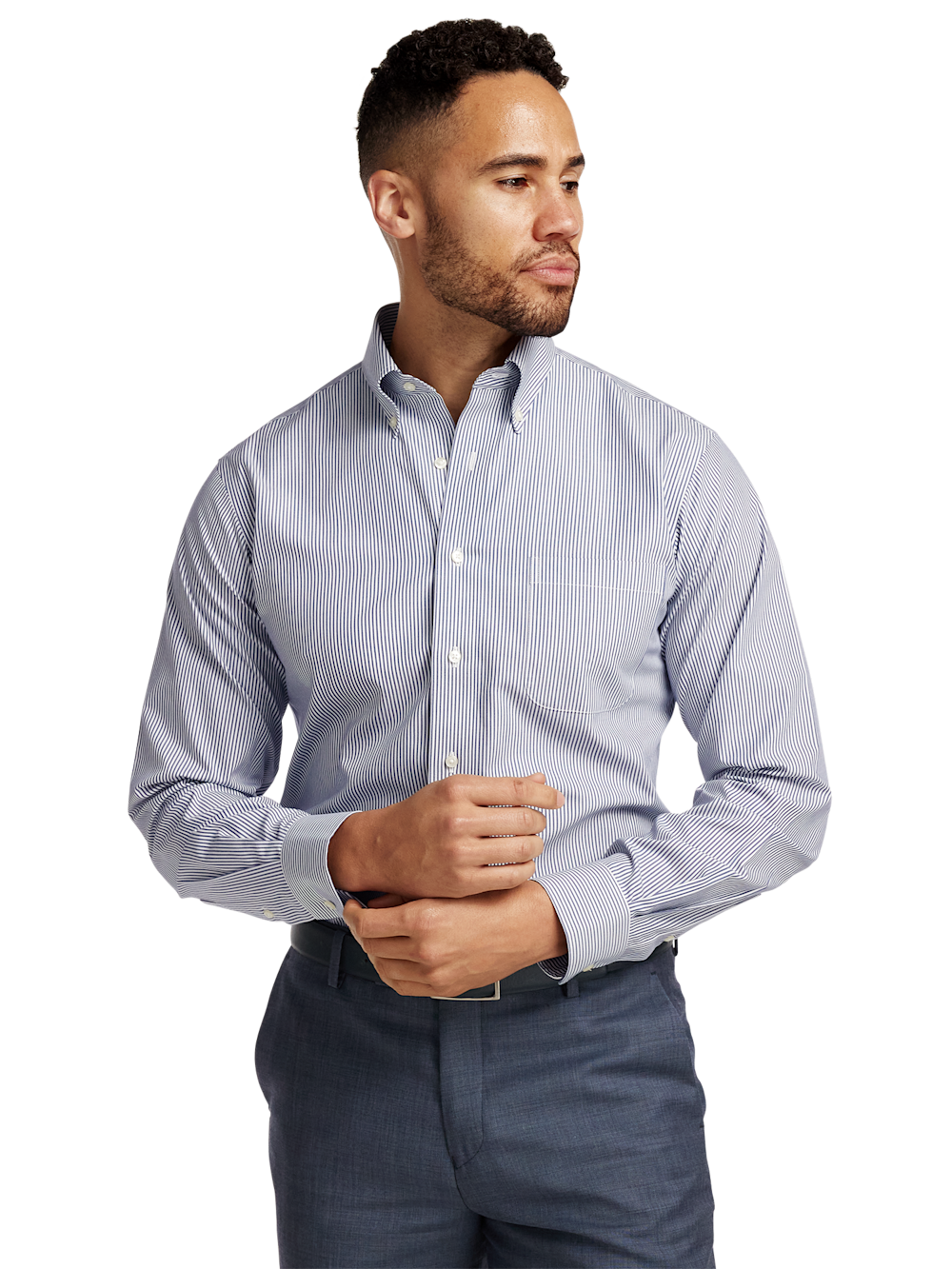 Alternate Shot of Men's Blue Stripe Solid Shirts No Trim Detail