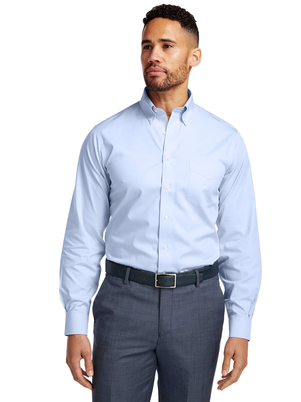 Alternate Image of Non-iron Cotton Pinpoint Solid Button Down Collar Dress Shirt-1