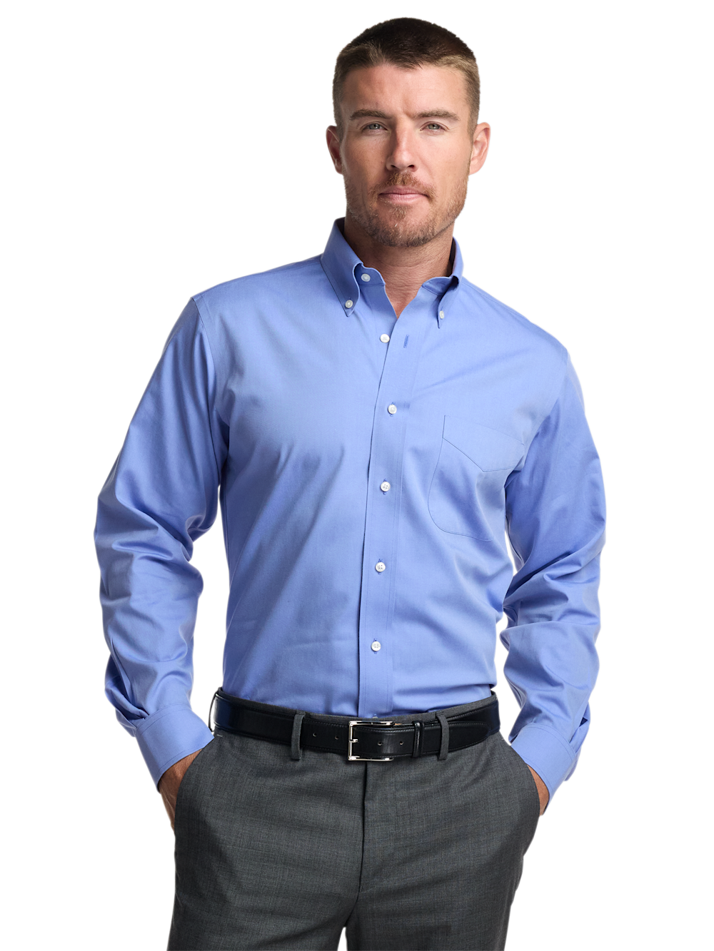 Alternate Image of Non-iron Cotton Pinpoint Solid Button Down Collar Dress Shirt-1