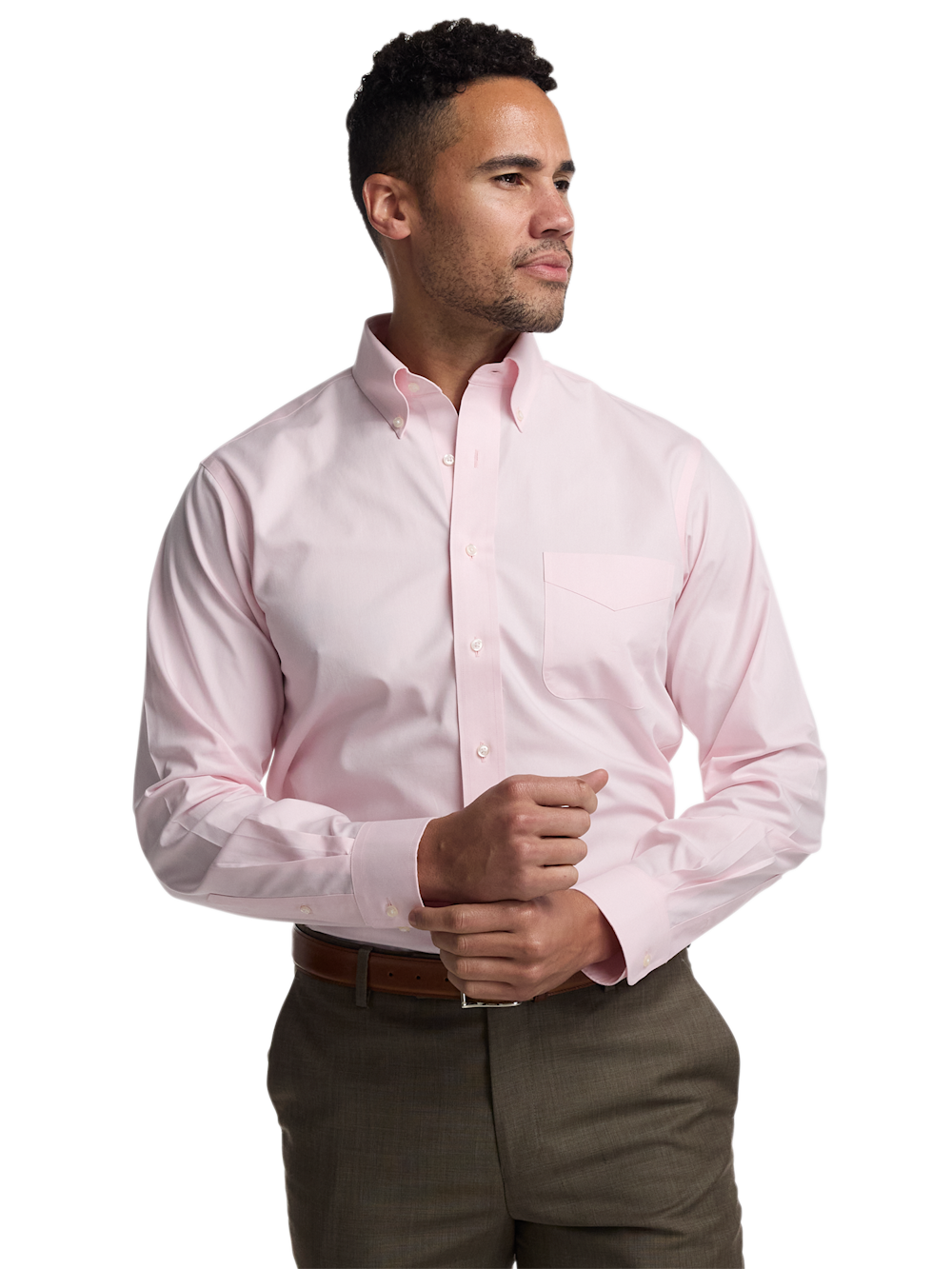 Alternate Image of Non-iron Cotton Pinpoint Solid Button Down Collar Dress Shirt-1