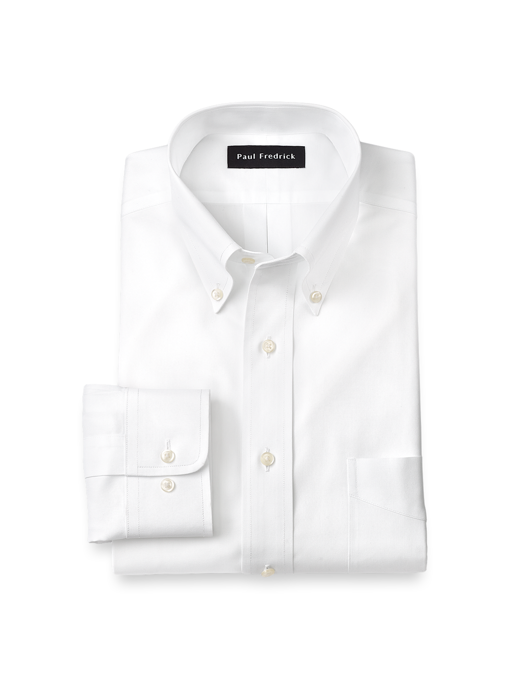 Product Image of Non-iron Cotton Pinpoint Solid Button Down Collar Dress Shirt-White