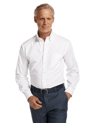 Non-Iron Cotton Pinpoint Solid Button Down Collar Dress Shirt - White