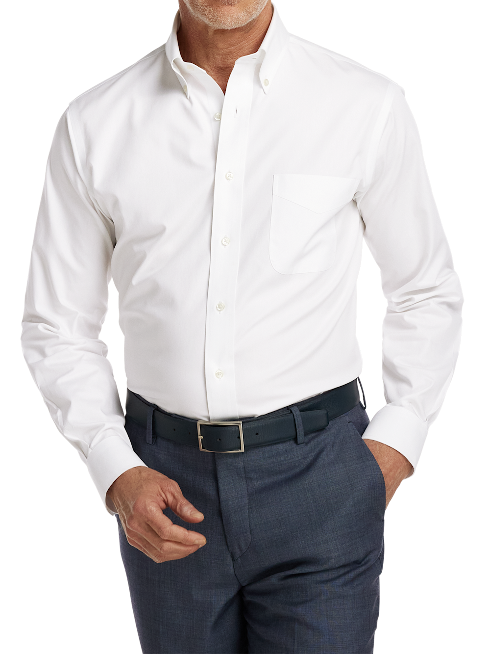 Alternate Image of Non-iron Cotton Pinpoint Solid Button Down Collar Dress Shirt-1