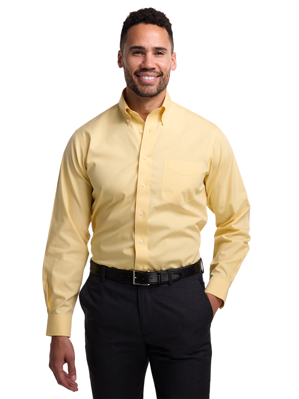 Alternate Image of Non-iron Cotton Pinpoint Solid Button Down Collar Dress Shirt-1
