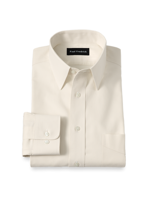 Non-Iron Cotton Pinpoint Solid Point Collar Dress Shirt - Ecru