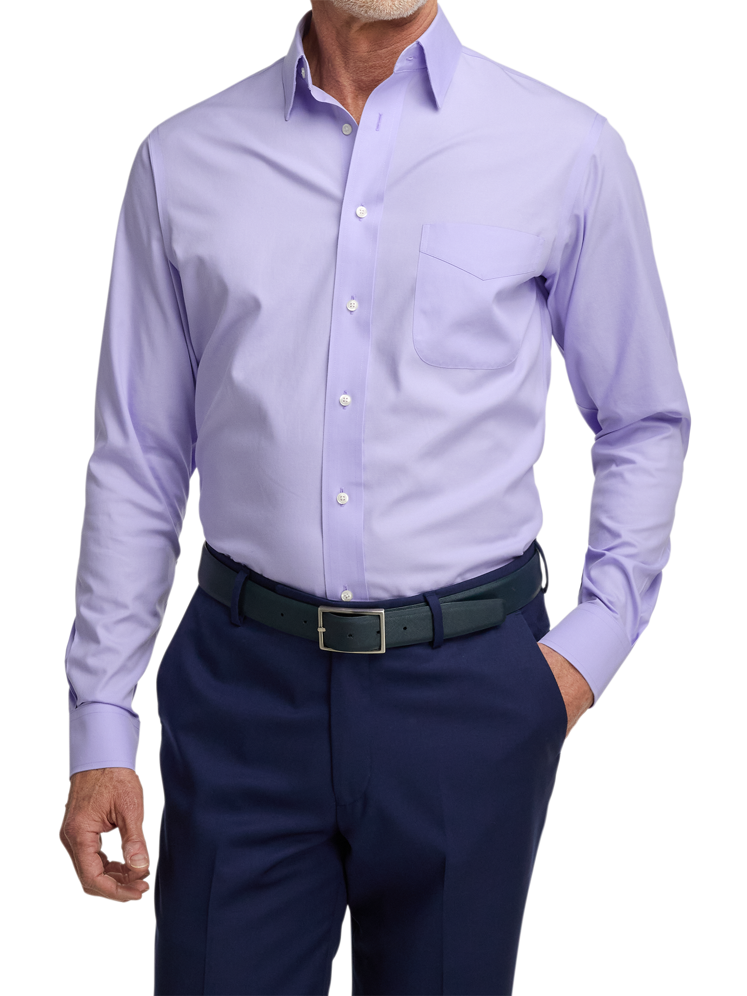 Non-Iron Cotton Pinpoint Solid Point Collar Dress Shirt - Lavender