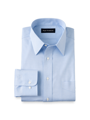 Non-Iron Cotton Pinpoint Solid Point Collar Dress Shirt - Blue