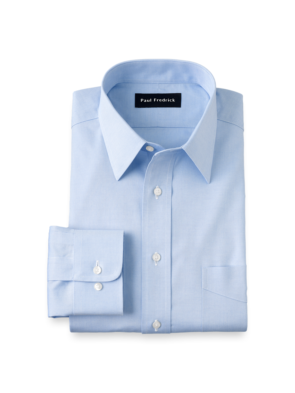 Product Image of Non-iron Cotton Pinpoint Solid Point Collar Dress Shirt-Blue