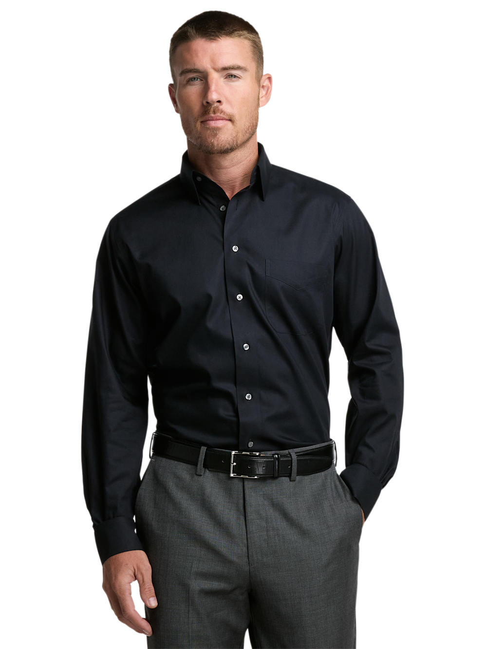 Alternate Image of Non-iron Cotton Pinpoint Solid Point Collar Dress Shirt-1