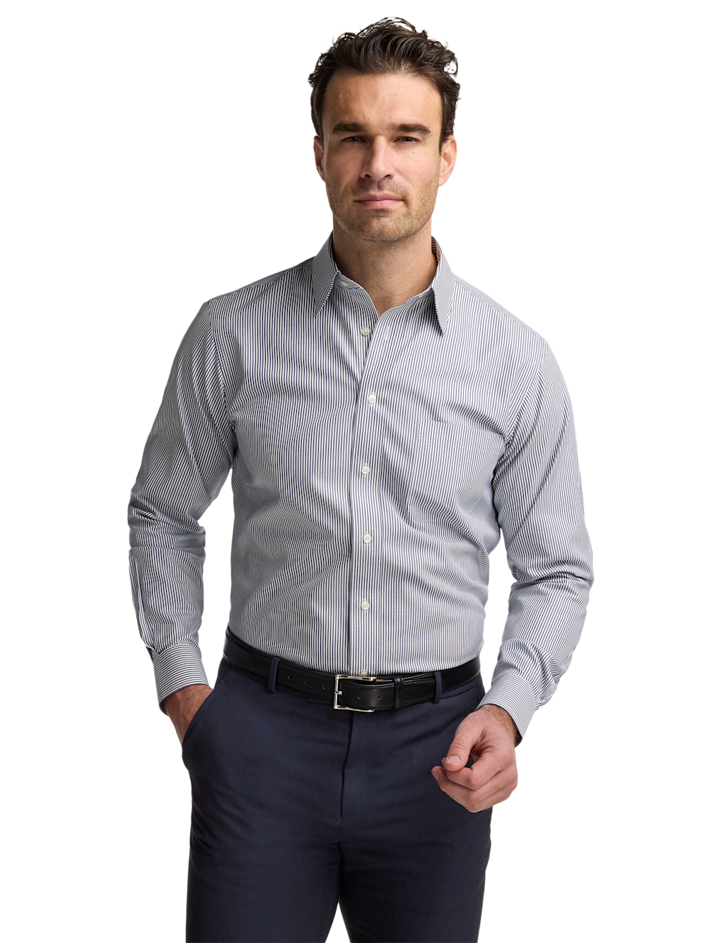 Alternate Shot of Men's Blue Stripe Solid Shirts No Trim Detail