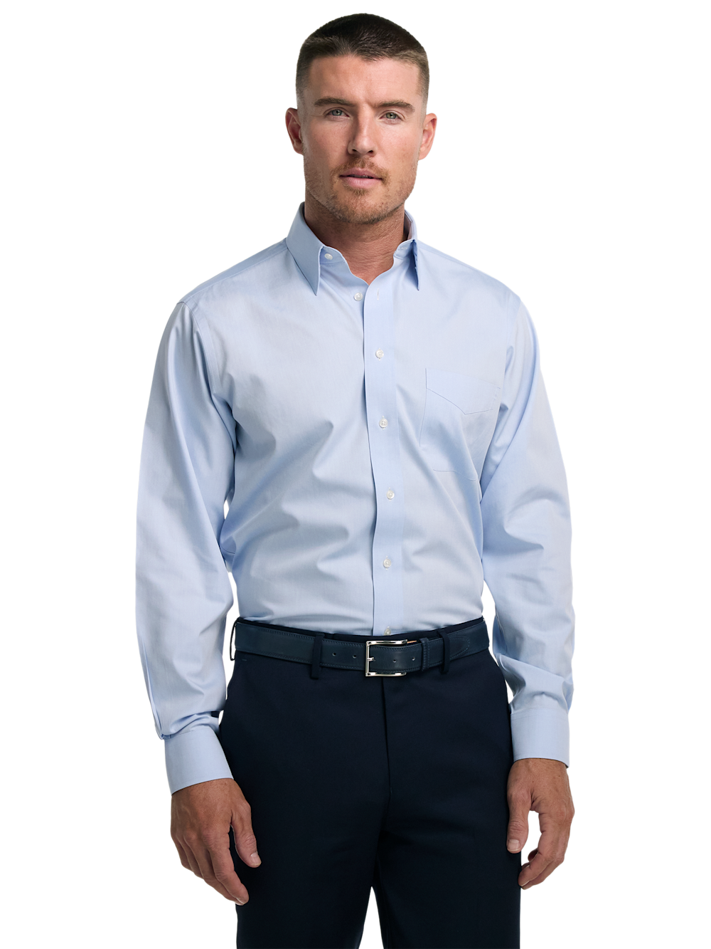 Alternate Shot of Men's Blue Solid Shirts No Trim Detail