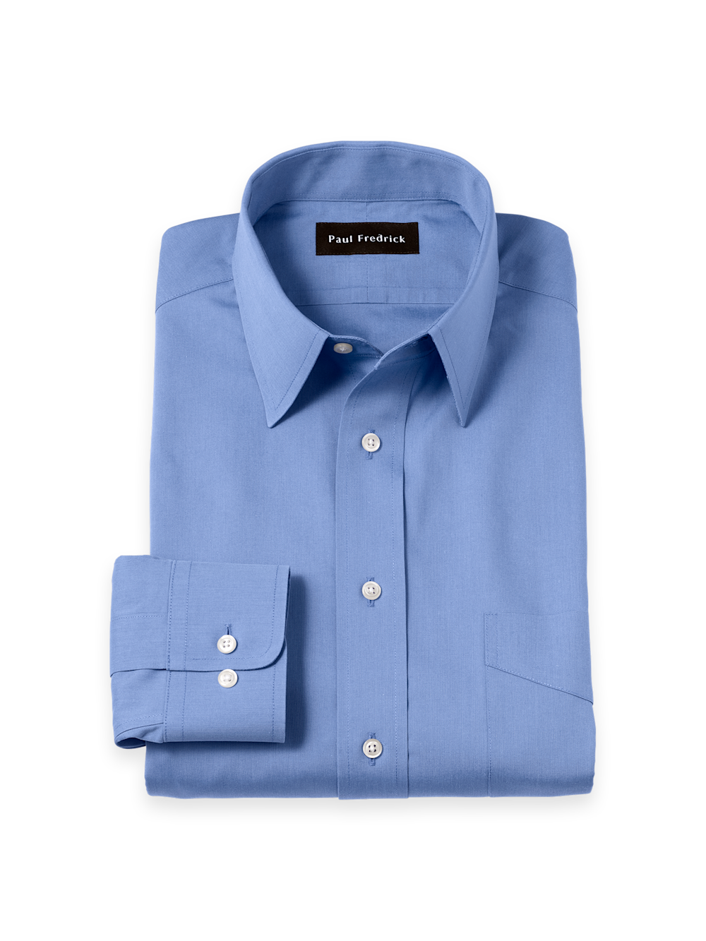Product Image of Non-iron Cotton Pinpoint Solid Point Collar Dress Shirt-French Blue