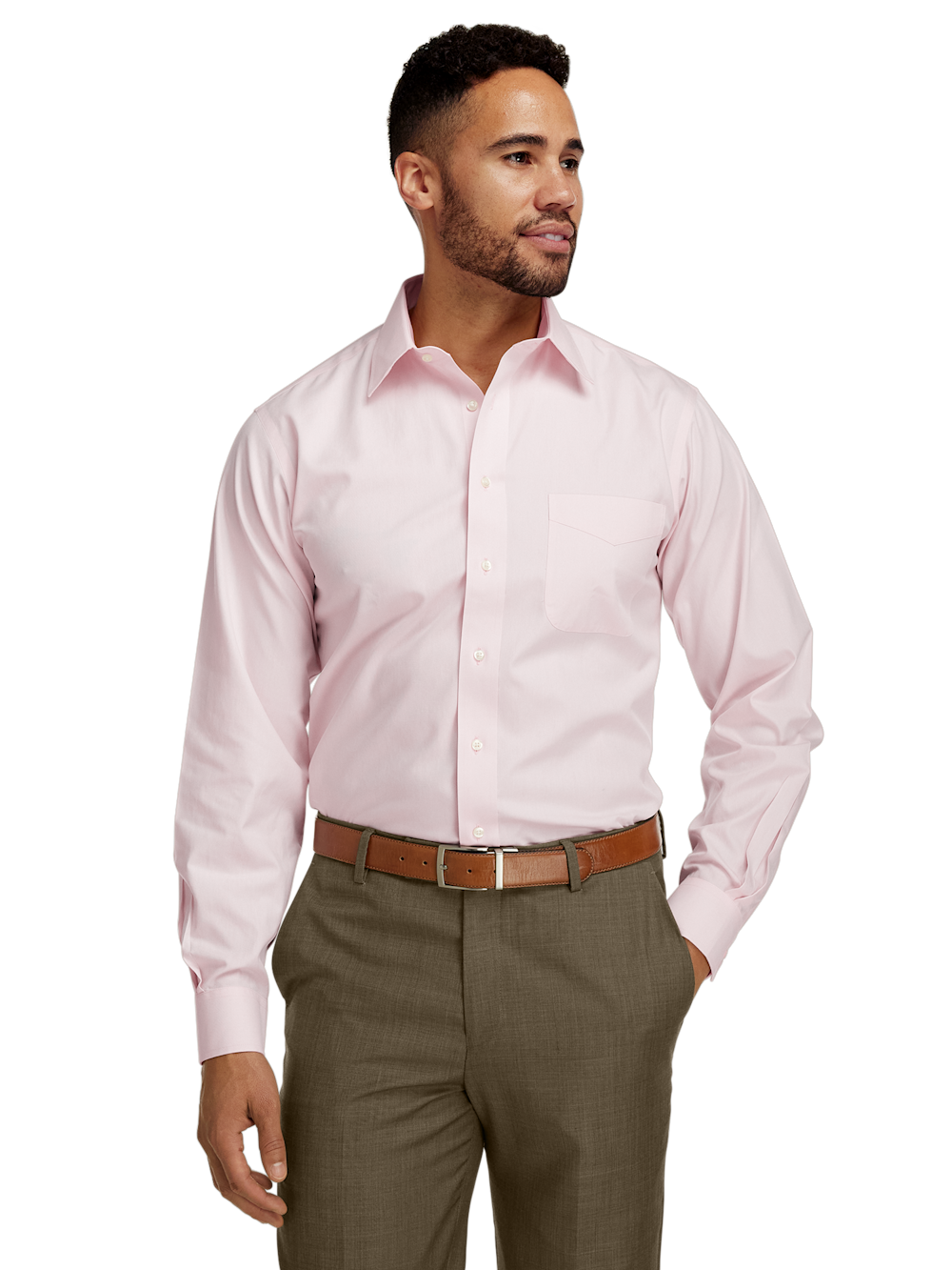 Alternate Image of Non-iron Cotton Pinpoint Solid Point Collar Dress Shirt-1