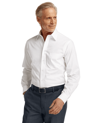 Non-Iron Cotton Pinpoint Solid Point Collar Dress Shirt - White