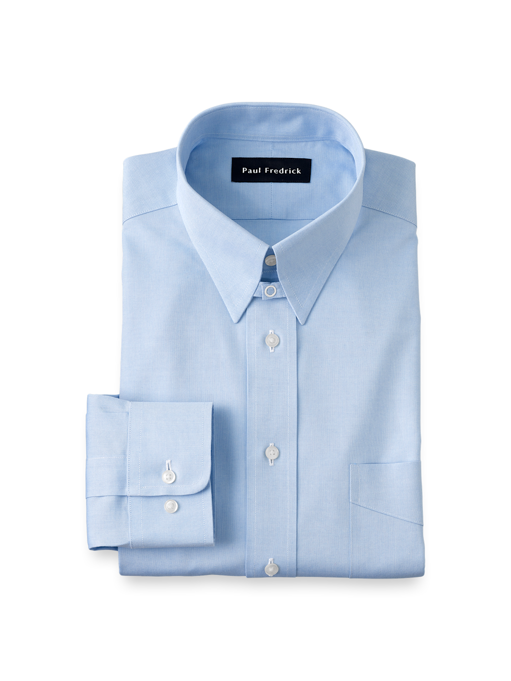 Product Image of Non-iron Cotton Pinpoint Solid Snap Tab Collar Dress Shirt-Blue