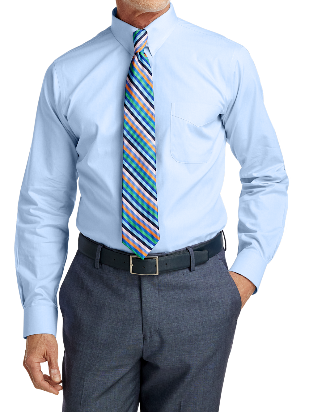 Alternate Image of Non-iron Cotton Pinpoint Solid Snap Tab Collar Dress Shirt-1