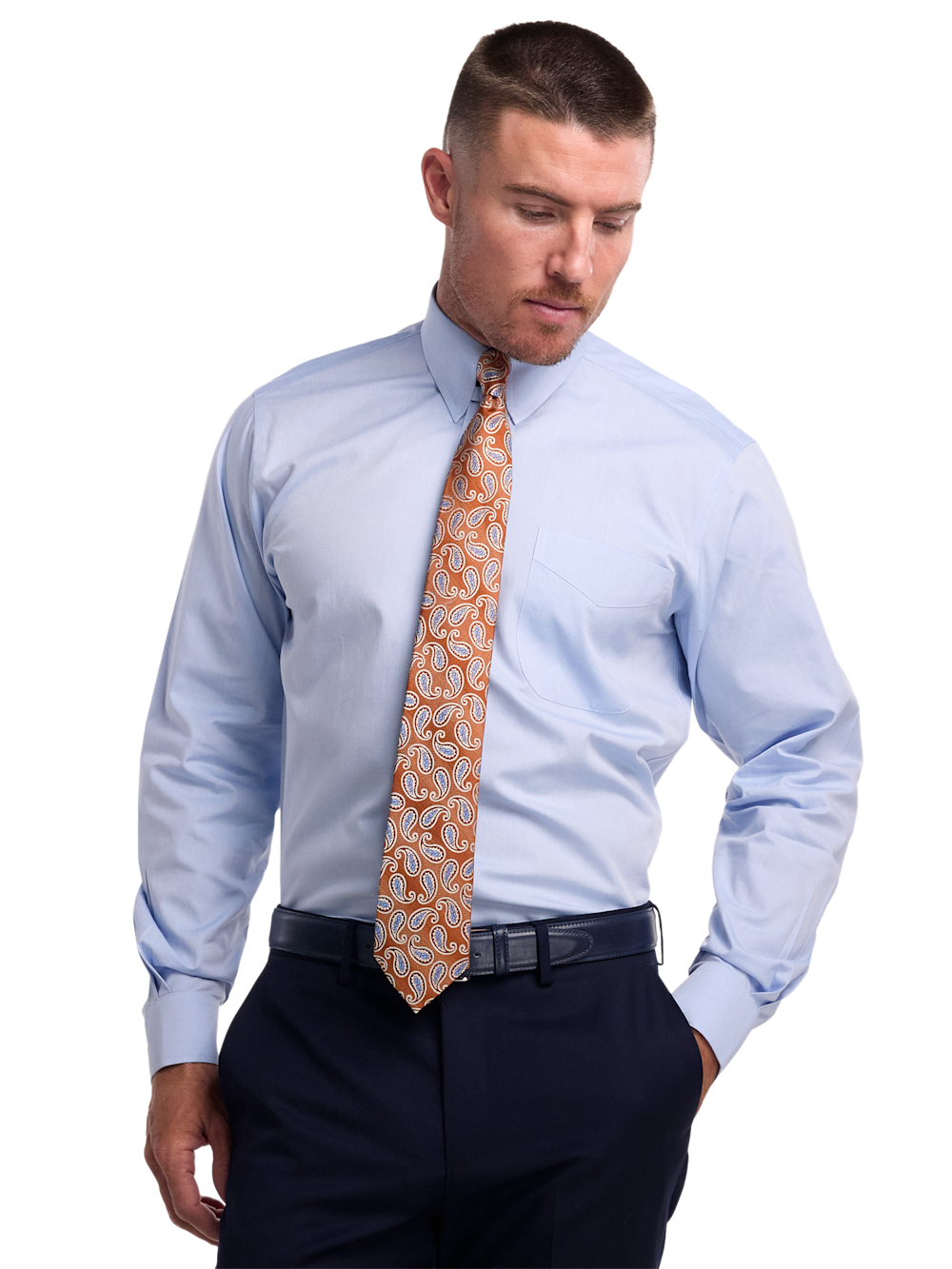 Alternate Image of Non-iron Cotton Pinpoint Solid Snap Tab Collar Dress Shirt-1