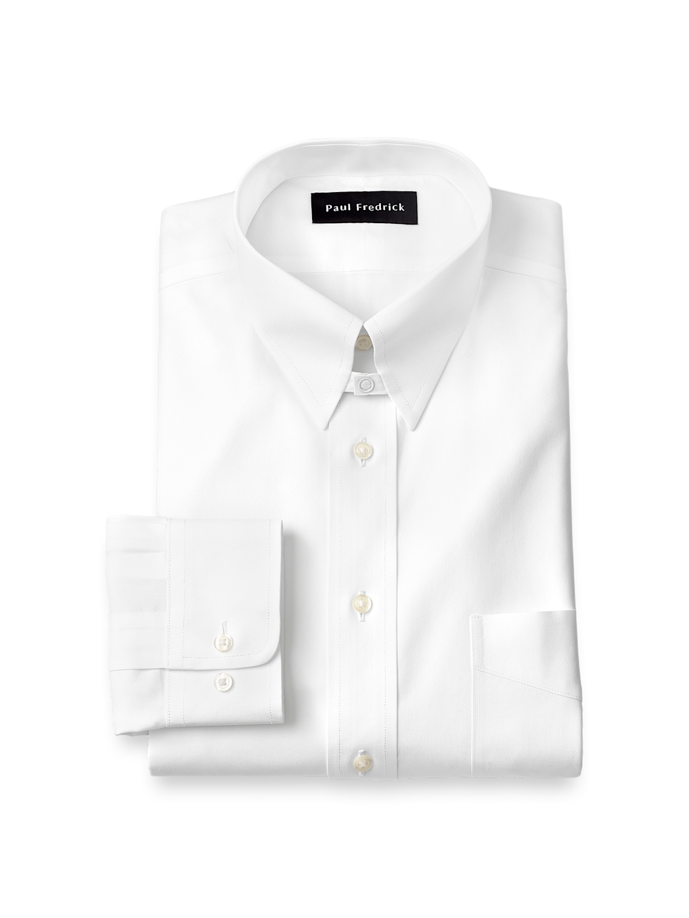 Product Image of Non-iron Cotton Pinpoint Solid Snap Tab Collar Dress Shirt-White