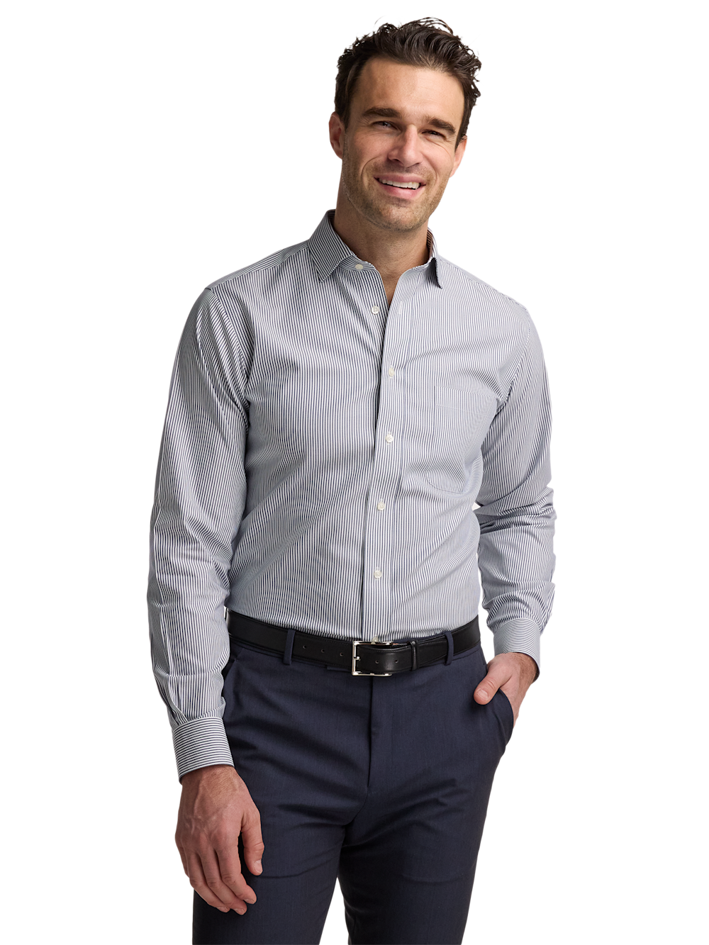 Alternate Image of Non-iron Cotton Pinpoint Solid Spread Collar Dress Shirt-1