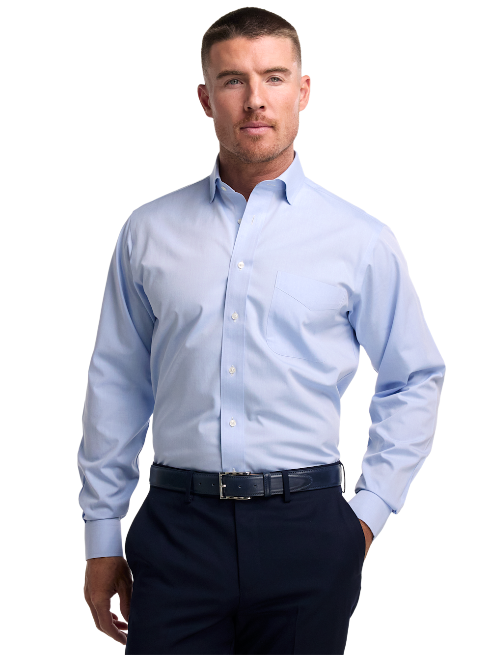 Alternate Shot of Men's Blue Solid Shirts No Trim Detail