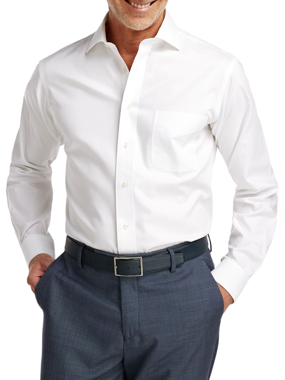 Alternate Image of Non-iron Cotton Pinpoint Solid Spread Collar Dress Shirt-1