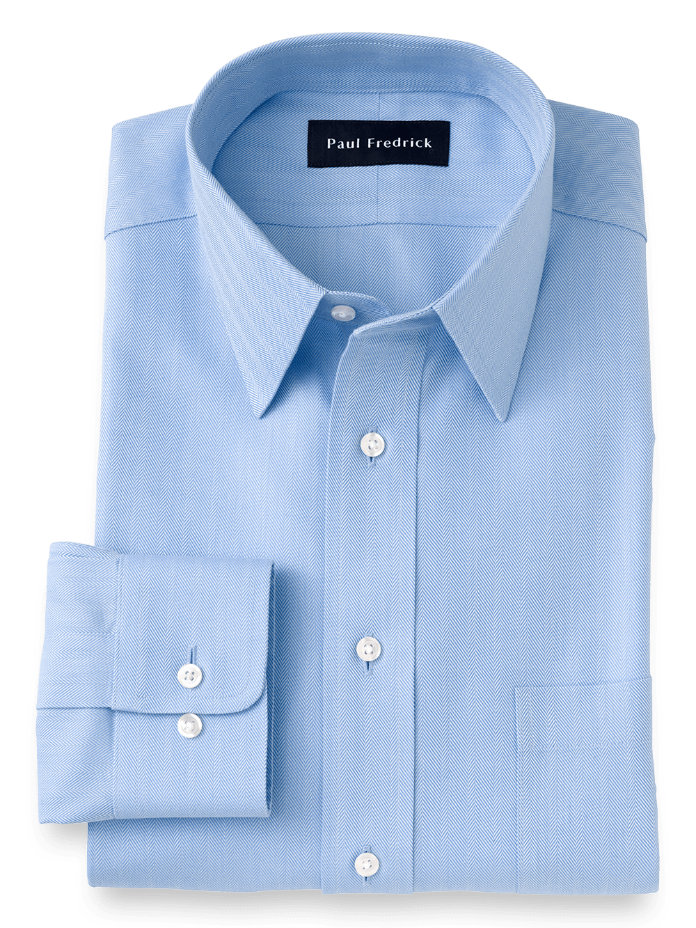 Product Image of Non-iron Cotton Herringbone Point Collar Dress Shirt-Blue