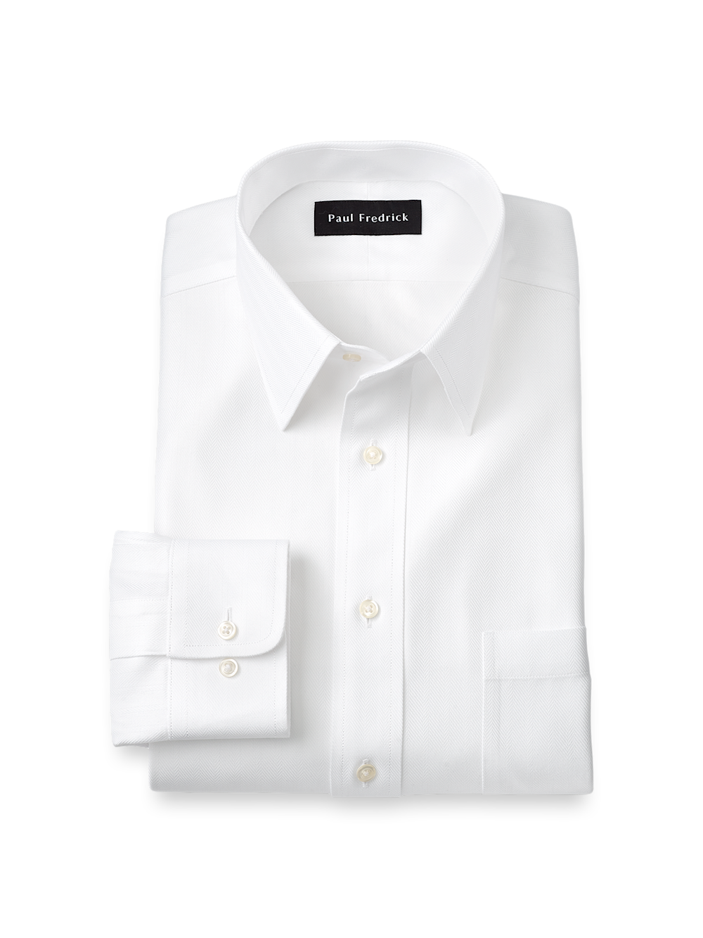 Product Image of Non-iron Cotton Herringbone Point Collar Dress Shirt-White
