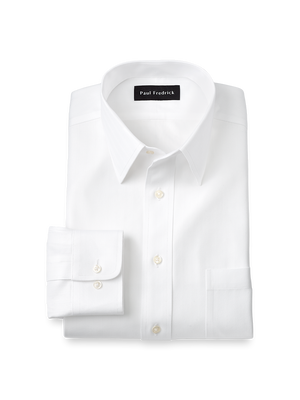 Non-Iron Cotton Herringbone Point Collar Dress Shirt - White