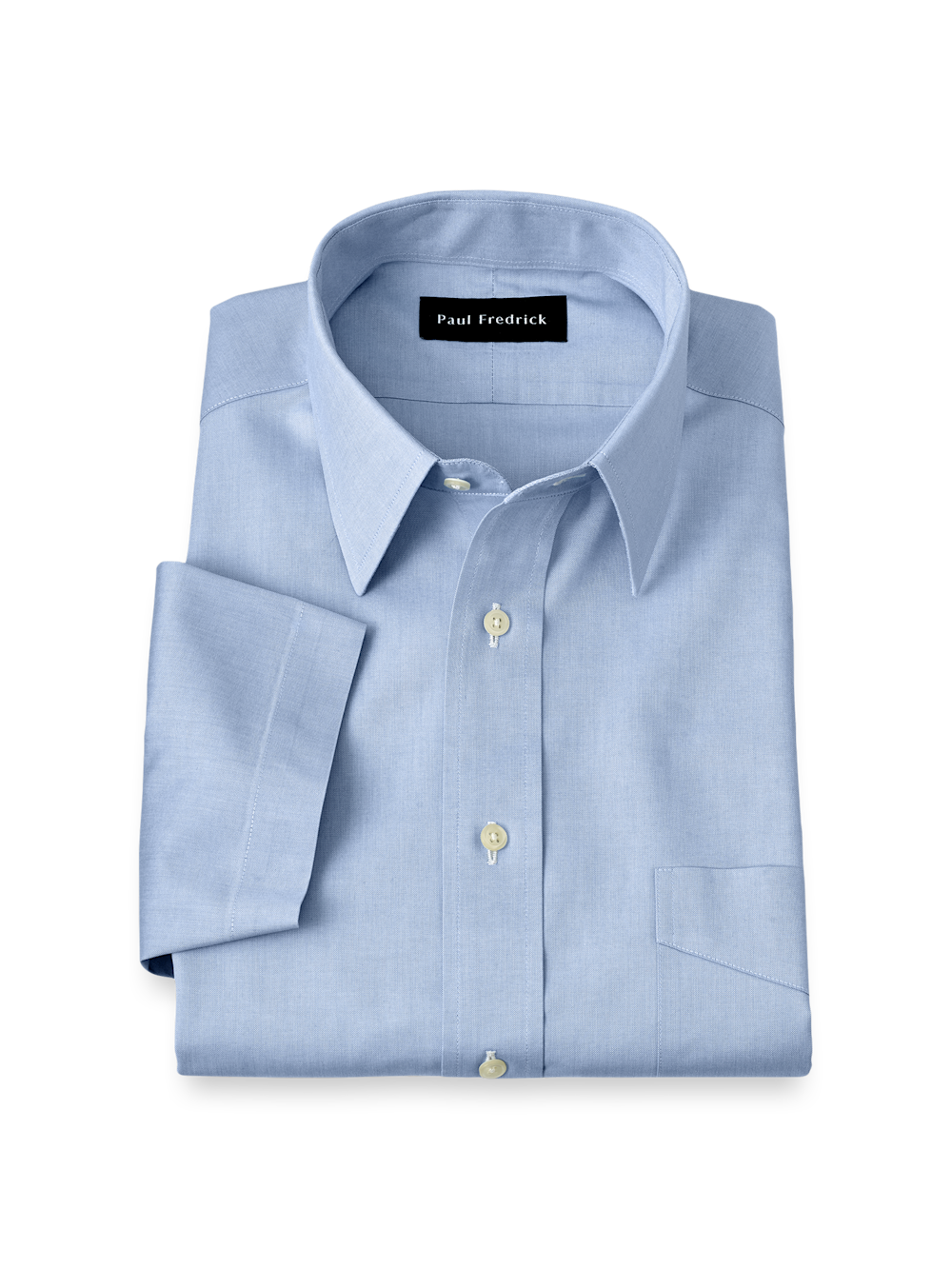 Product Image of Non-iron Cotton Pinpoint Solid Point Collar Short Sleeve Dress Shirt-Blue