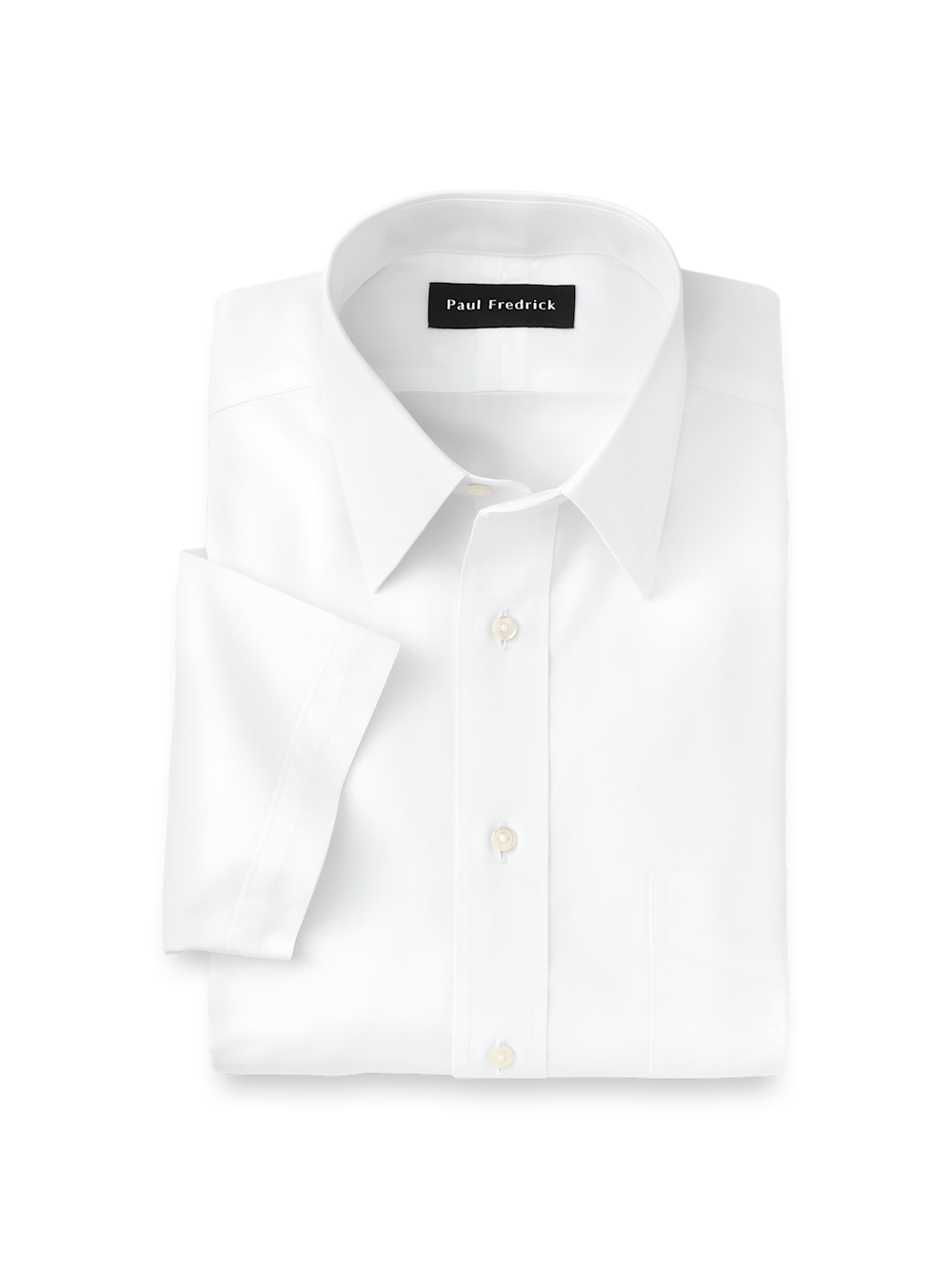 Product Image of Non-iron Cotton Pinpoint Solid Point Collar Short Sleeve Dress Shirt-White