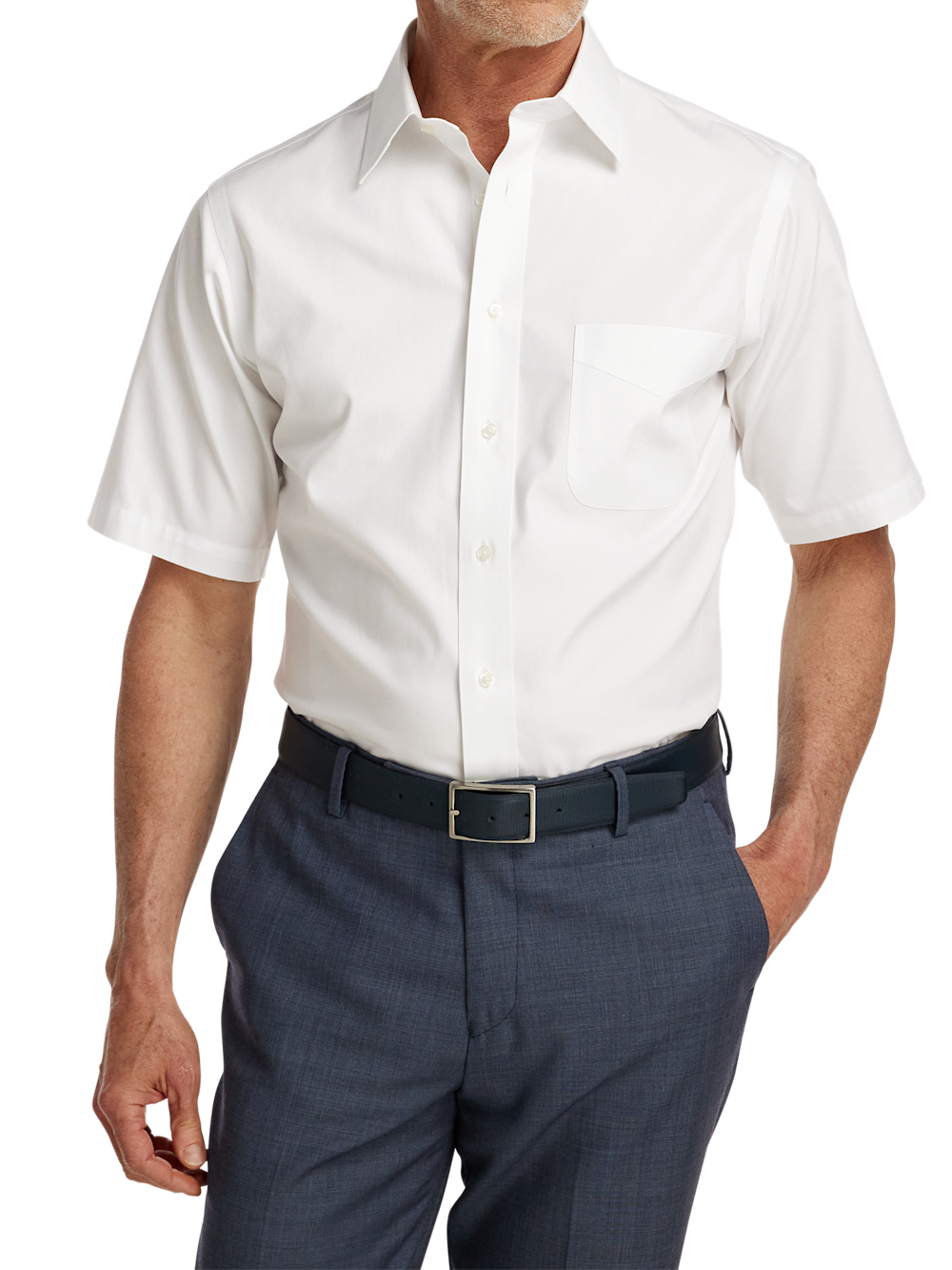 Alternate Image of Non-iron Cotton Pinpoint Solid Point Collar Short Sleeve Dress Shirt-1