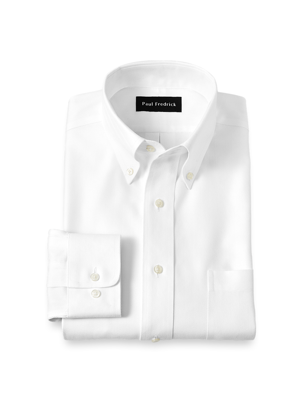 Product Image of Non-iron Cotton Herringbone Button Down Collar Dress Shirt-White