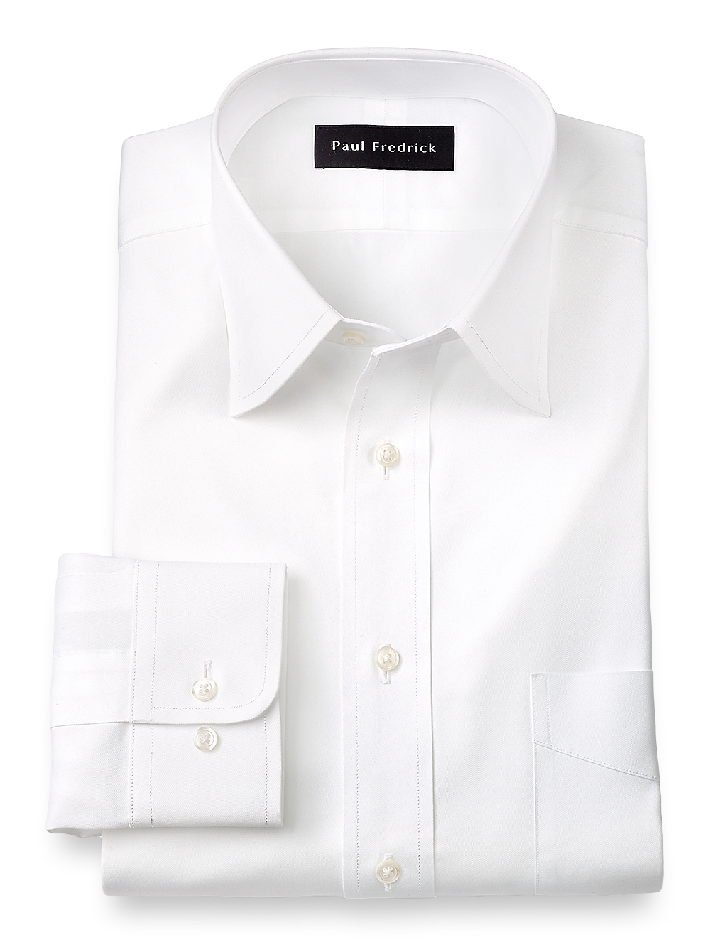 Pure Cotton Pinpoint Solid Color Varsity Spread Collar Dress Shirt - White