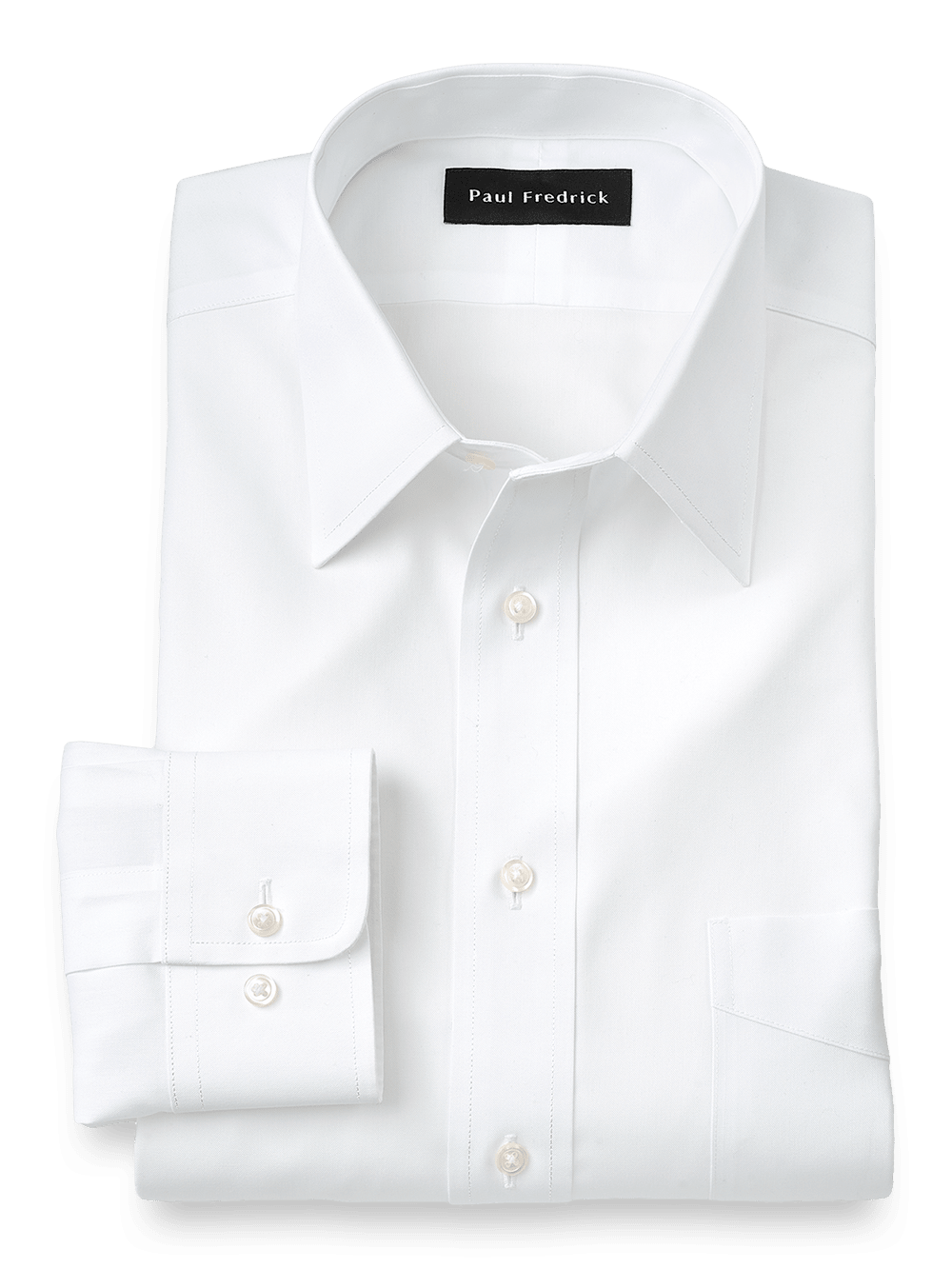 Product Image of Impeccable Non-iron Cotton Pinpoint Solid Color Straight Collar Dress Shirt-White