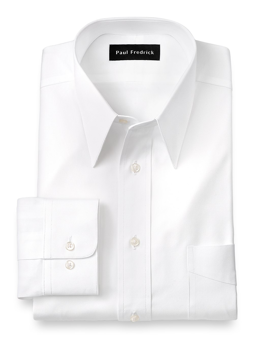 Product Image of Pure Cotton Pinpoint Solid Color Edge-stitched Straight Collar Dress Shirt-White