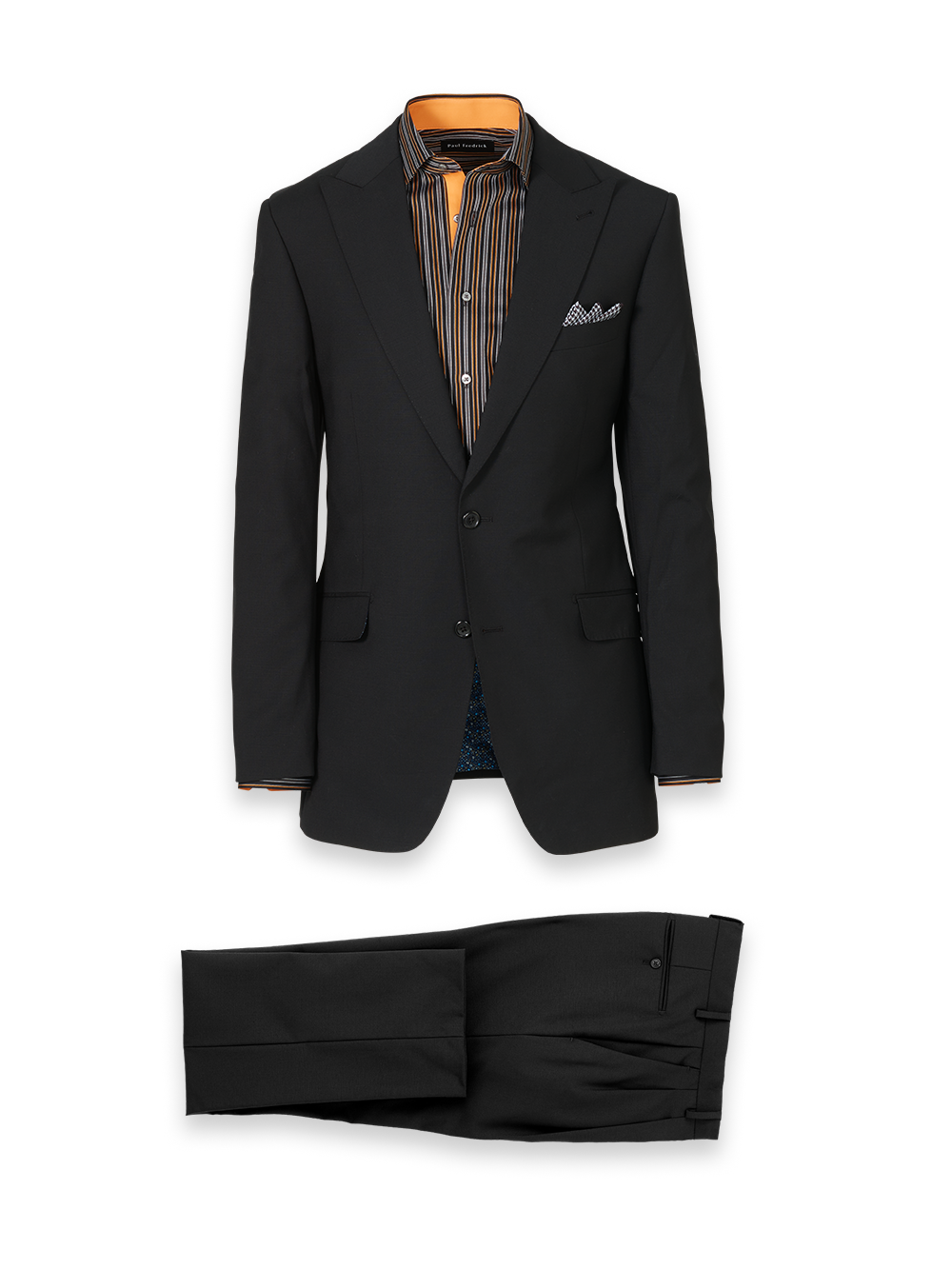 Wool Stretch Bengaline Single Breasted Peak Lapel Suit - Black Wool Stretch Bengaline Single Breasted Peak Lapel Suit - Black
