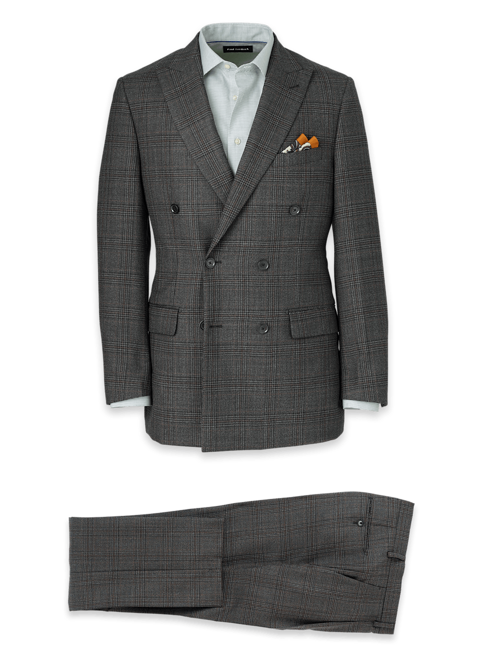 Product Image of Wool Plaid Double Breasted Peak Lapel Suit-0