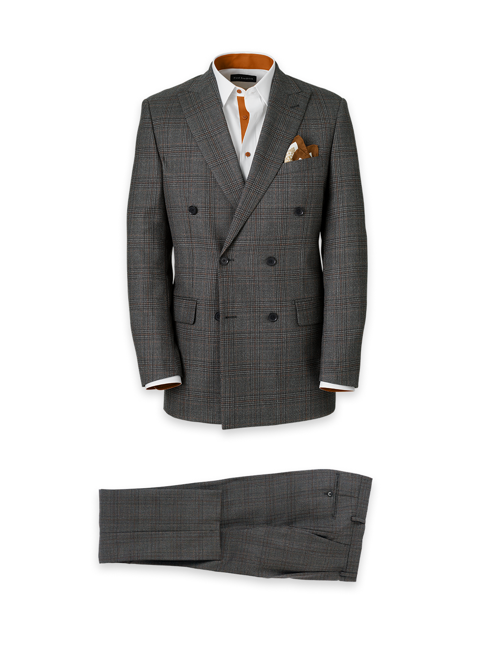Wool Plaid Double Breasted Peak Lapel Suit - Charcoal – Paul Fredrick