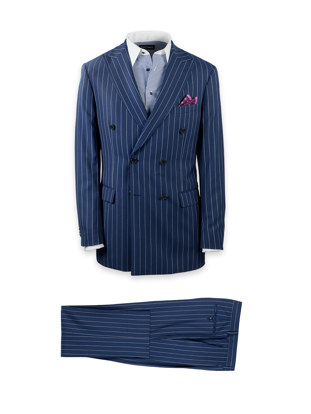 Wool Stretch Stripe Double Breasted Peak Lapel Suit - Blue – Paul