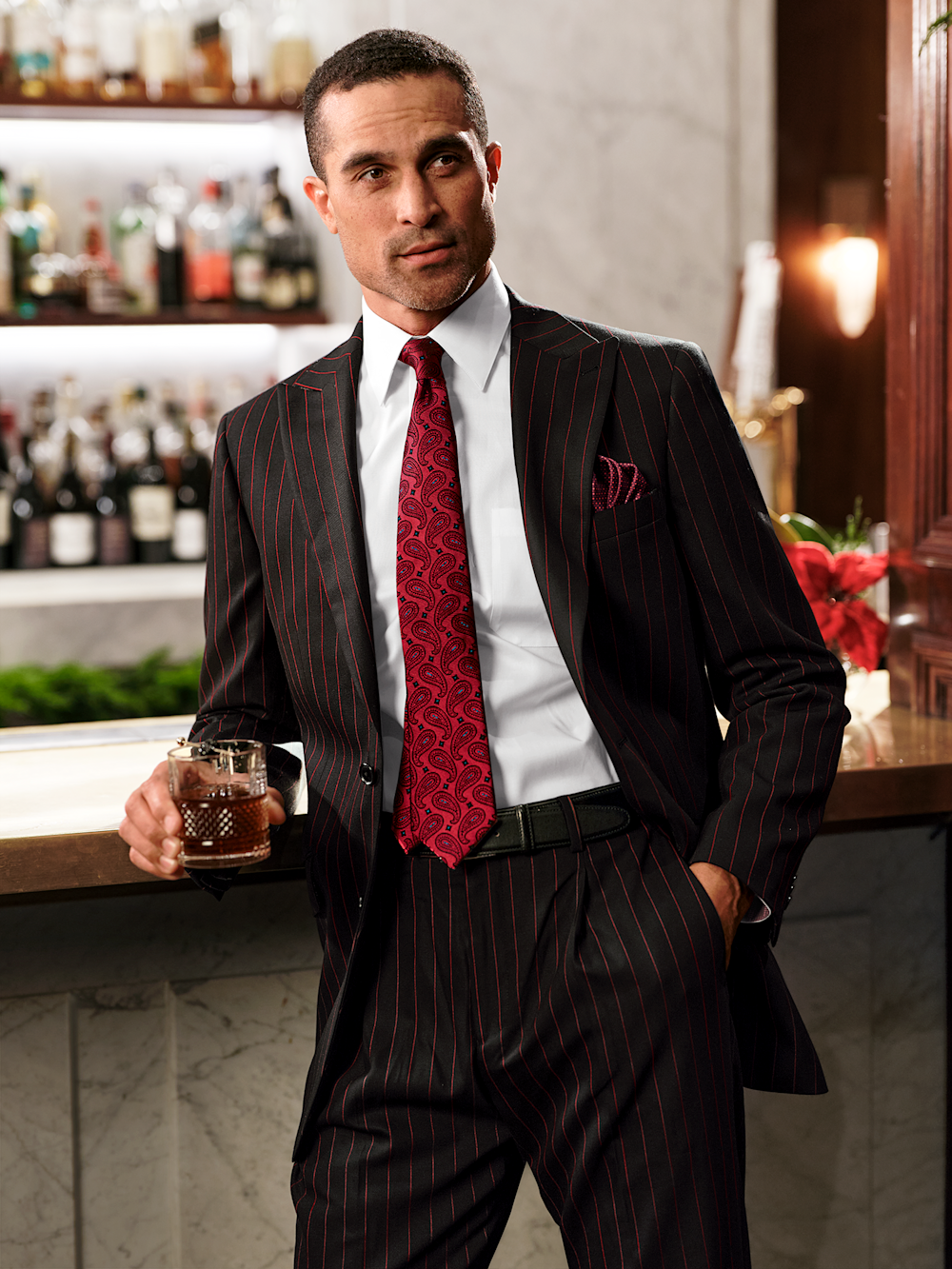 Alternate Image of Wool Stretch Stripe Single Breasted Peak Lapel Suit-9