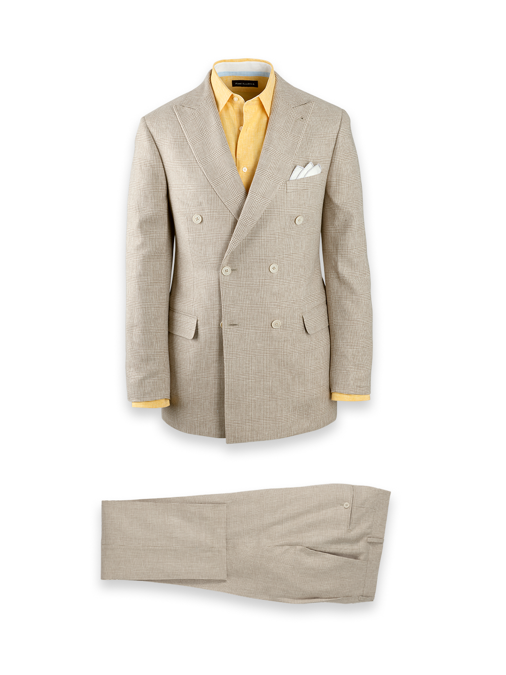 Product Image of Linen Blend Plaid Peak Lapel Suit-0
