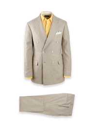 Linen Blend Plaid Peak Lapel Suit - Tan