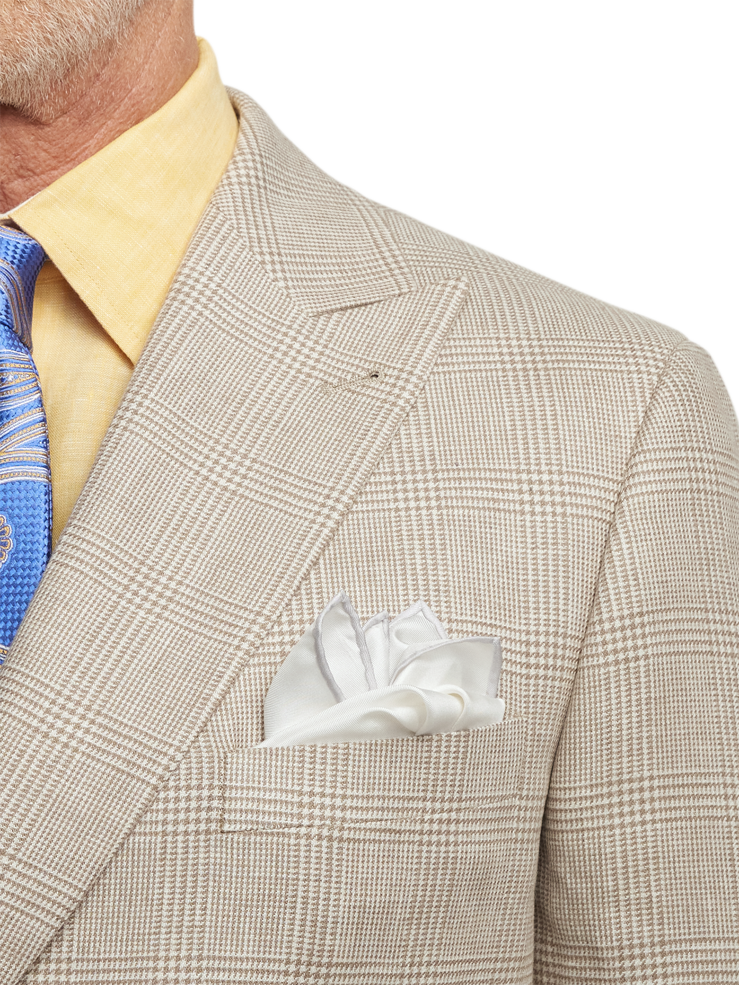 Linen Blend Plaid Peak Lapel Suit - Tan