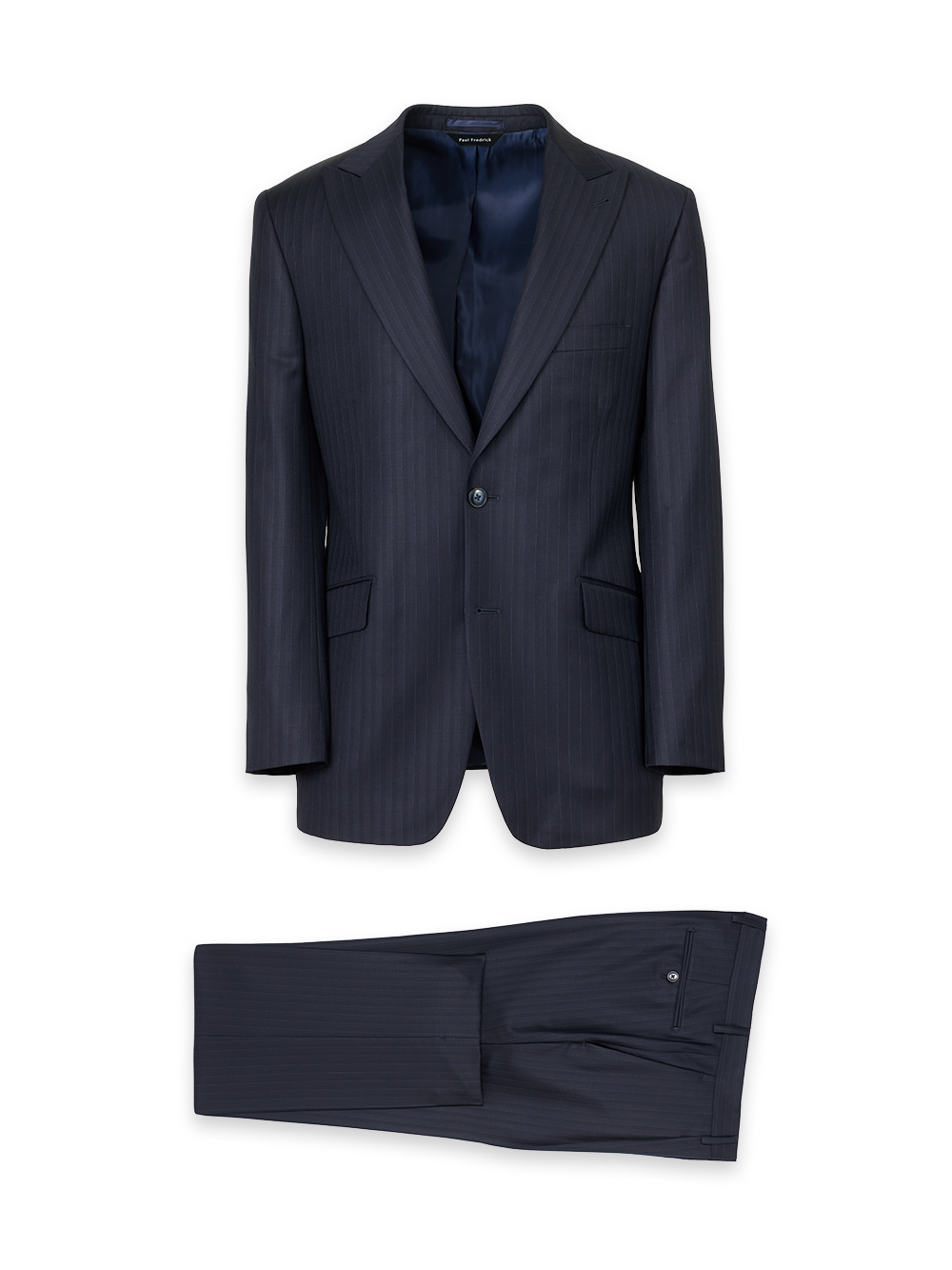 Black/Blue Wool Stripe Single Breasted Peak Lapel Suit