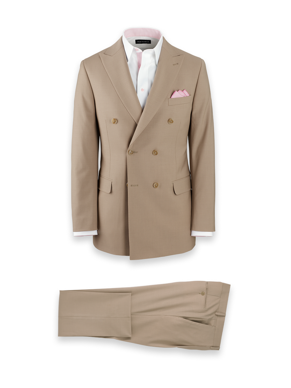 Wool Sstretch Bengaline Peak Lapel Suit - Light Tan